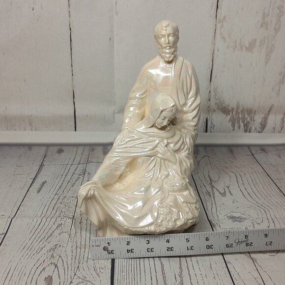Holy Family Statue Joseph Mary Baby Jesus Ceramic Atlantic Mold Iridescent Pearl - Picture 16 of 16